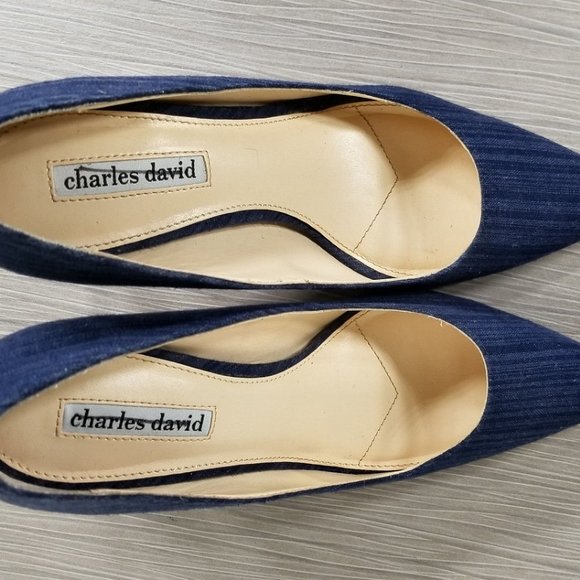 Chales David Caterina Pointy Toe Pump, Blue Textile, Womens Size 8 - Picture 8 of 10